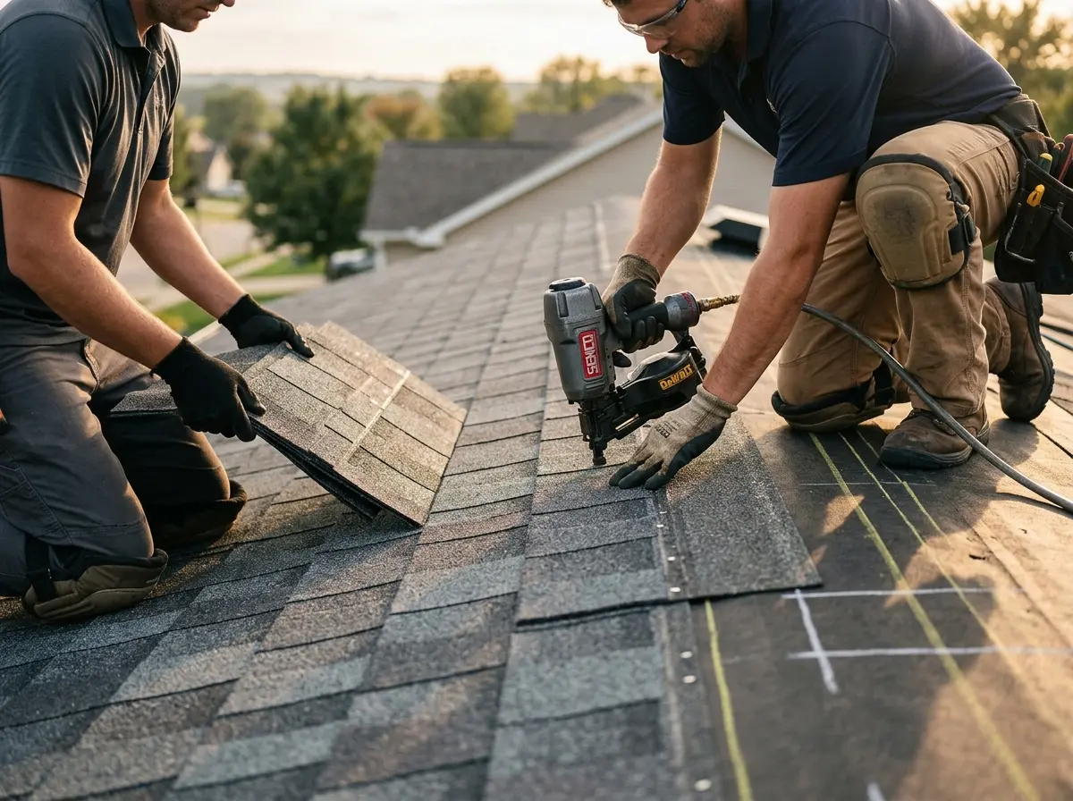 Professional roofer working on a residential roof in Jonesborough
